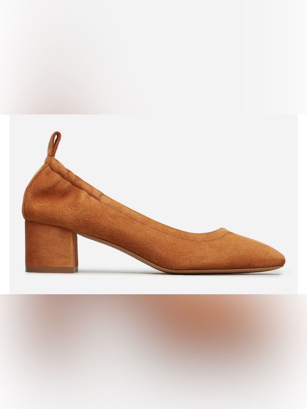 Everlane “The Day Heel” in Cognac Suede Leather Rounded Toe Pumps Like New Sz 7